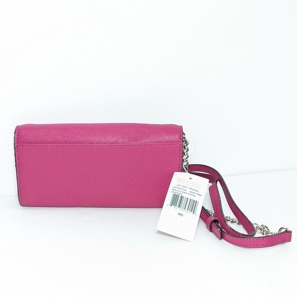 MICHAEL Michael Kors Jet Set Travel Deep Pink Leather Chain Wallet - Picture 4 of 14